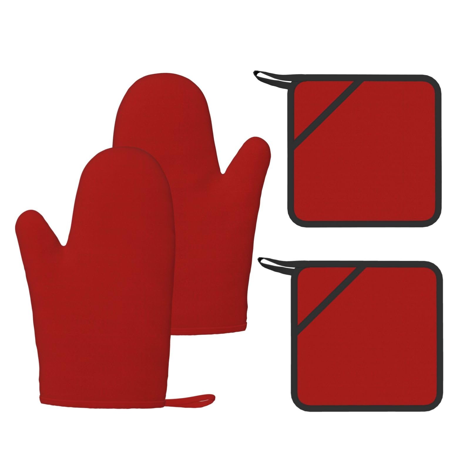 Eeprty Black Firebrick Printed Kitchen Oven Gloves And Potholder 4 Pcs, Non-Slip Heat Resistant Mitts For Baking Chef