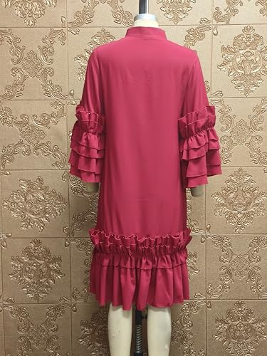 Image of dasmzper Women's Plus Size Midi Dress Ruffle Sleeve Bow Tie Neck Casual A line Swing Midi Dresses