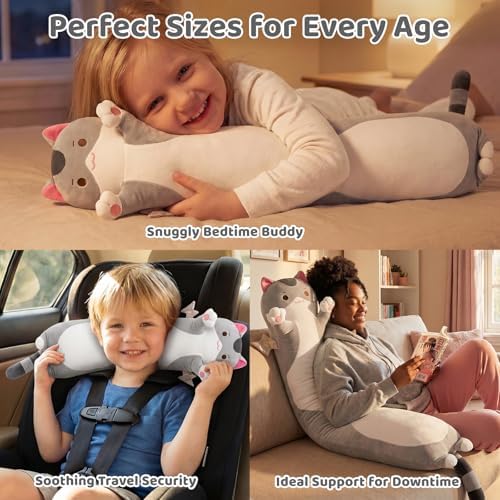 Mewaii Grey Cat Body Pillow Long Cat Plush 20 in, Extra Filling Soft Cute — view 3