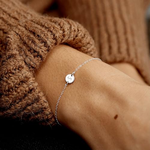 Image of Ursteel Gold Initial Bracelet for Women Trendy - Gifts for Kids Teen Girls, Personalized A-Z Letter Cute Bracelet for Women, Dainty Gold Coin Disc Womens Jewelry Gifts