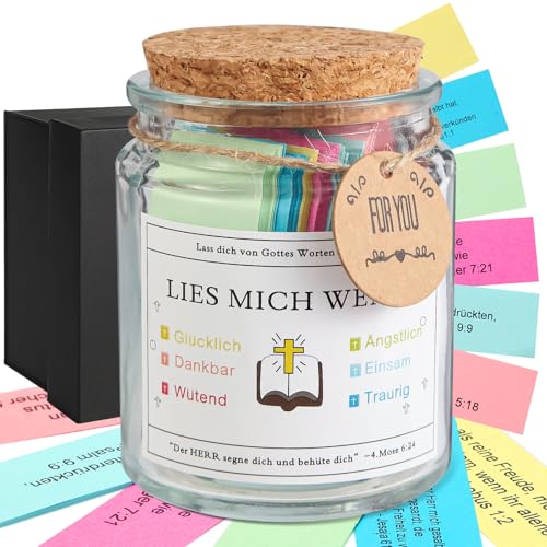 Bibelglas mit 96 Farbigen Bibelversen - Deutsche Version Bibelverse im Glas für Christliche Geschenke & Ostergeschenke & Taufe Inspirierende Glaubenstexte im Bible Verse Jar Bibel Geschenke