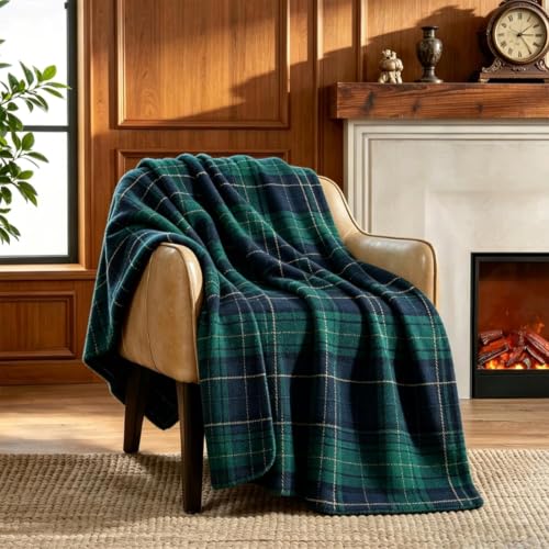 JarThenaAMCS green and blue tartan plaid throw blanket
