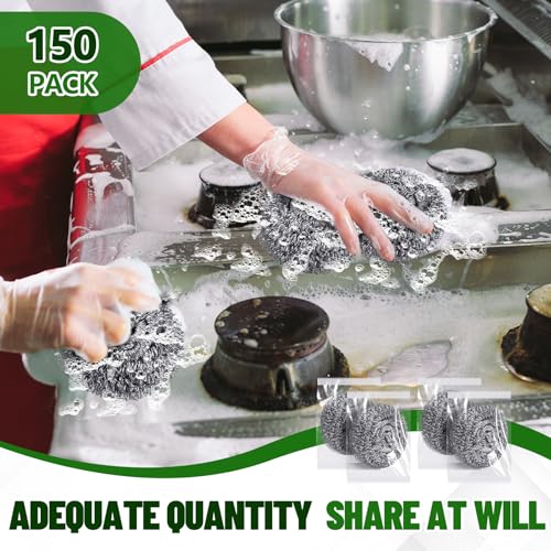 Image of Honeydak 5 Pack Stainless Steel Scourers Steel Wool Scrubbers Bulk Separately Packaged 2.5 Inch, 15 Gram Metal Scourers Sponges Wire Scouring Pad for Stove Pot Pan Oven Kitchen Restaurant(Classic)