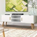 fernsehtisch weiss mit rollen 💪 PREMIUM MATERIALIEN & BELADUNGSKAPAZITÄT - Aus stabiler, leichter Spanplatte und mit Massivholzbeinen ausgestattet, die hilfreich sind, um die TV-Einheit stabil zu halten. Die obere Ablage kann Gegenstände bis 60 kg tragen.