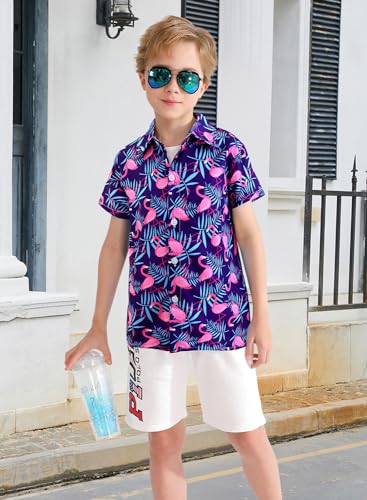 Image of XiaoMoSha Hawaiian Shirts for Boys Button Down Shirt Short Sleeve Shirts Girls Hawaiian Shirt Summer Beach Tops for Kids