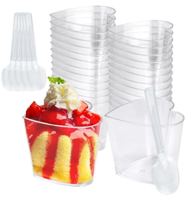50 Pièces Verrines Dessert 2oz Avec Cuillères - Gobelets Carrés Transparents Réutilisables