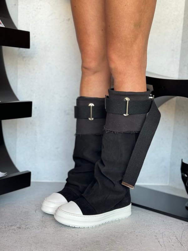 MissHeel Flat Mid Calf Slouch Boots for Women with Belt Tall Sneaker Boots3