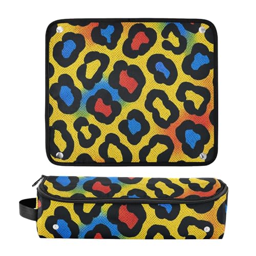 Bolsa de viaje para herramientas de cabello con tapete aislante removible resistente al calor, doble capa, estampado de leopardo sin costuras miniatura 3