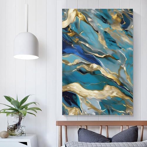 Impression sur toile marbre bleu sarcelle et or pour déco murale - 5