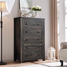 T4TREAM Farmhouse 5 Drawers Dresser Chests for Bedroom, Wood Rustic Tall Chest of Drawers, Dressers Organizer for Bedroom,