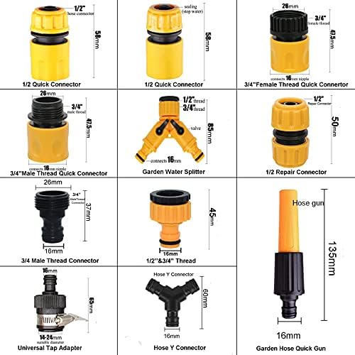 Garden Hose Connector Kit 20 Pack:Nozzle,Hose Repair Connector, Hose Quick Connect,Y Hose Splitter,Male Threaded Adapter,Male and Female Connector,2 Way Hose Tap Connector,Universal Faucet Connector