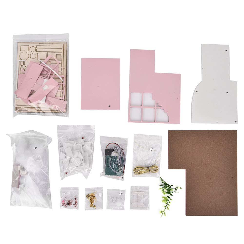 Generic Kit per Casa delle Bambole Rosa Fai-da-te Modello di Casa delle Bambole in Miniatura in Legno Fatto a Mano Carino per la Decorazione Domestica e Materiale Ecologico Regalo per Bambini