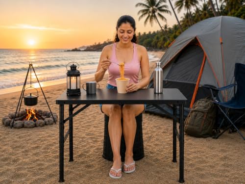 Image of Portable Camping Table and Stool Set Lightweight Foldable Camp Tables with Net for Beach Trips, Fishing, Picnic, Cooking & Much More