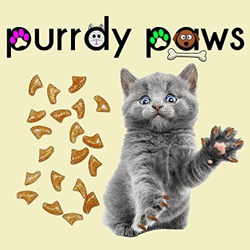Purrdy Paws 40 Pack Soft Nail Caps for Cat Claws Gold Holographic Glitter Large