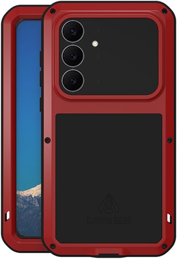 LOVE MEI for Samsung Galaxy S25 FE Case, Outdoor Heavy Duty Military Armor Bumper Aluminum Metal Dust/Shockproof Anti-Scratch Full Body Protection Case with Tempered Glass for Galaxy S25 FE (Silver)