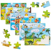 Funsland Wooden Puzzles Jigsaw for 1 Year Old, 4 Pcs Toddler Peg Puzzles Animal, Baby Montessori Wooden Toys, Infant Kid Fine Motor Skill Learning EducationalGifts for 1 2 Years Old