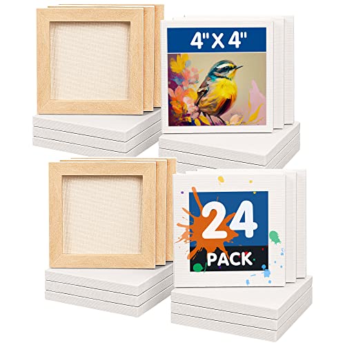 Fixsmith Mini Stretched Canvas - 24 Pack 4 X 4 Inch, 2/5” Profile Small Square Canvases, 100% Cotton Art Primed Little Blank Canvas For Kids, Home Decor Project, Art Supplies For Acrylic Oil Painting #TOP22