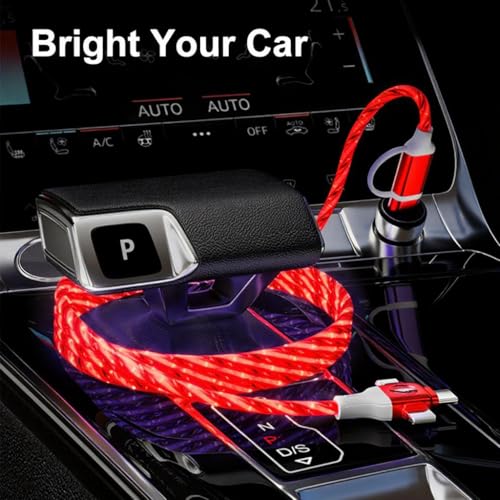 Image of IHAO Multi Ports Light-Up USB Cable USBA /USB C to USBC /MicroUSB Cable Durable Fast Charging Cable with Visible Current Flow As Night Light Use-6in1 Red