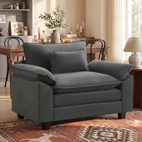 Image of Oprisen Modular Sectional Sofa, Comfy Cloud Couch Sectional Sofa, Velvet Sofa Sleeper Deep Seat Sofa with Throw Pillows for Living Room (Blue Gray, 53 inch- Single Seat)