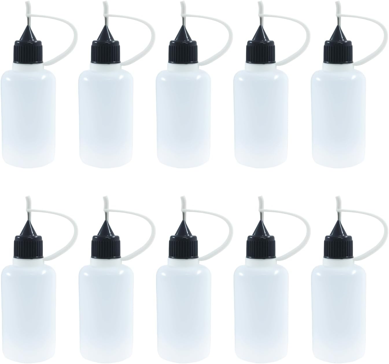 10 Pack White Precision Tip Applicator Bottles, 30ml Fine Metal Needle Tip Squeeze Bottles for Glue, Liquid, Acrylic Painting, DIY Crafts, Nail Art - Leak-Proof Design with Protective Caps