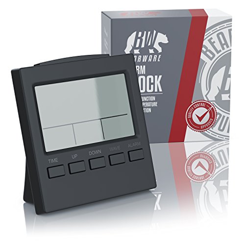 CSL - Reisewecker Funk digital - Funkwecker mit Temperaturanzeige - DCF Funkuhr - 3,3 Zoll LCD-Display mit Blauer LED Hintergrundbeleuchtung - Wecker mit Innen- Datums- und Wochentagsanzeig