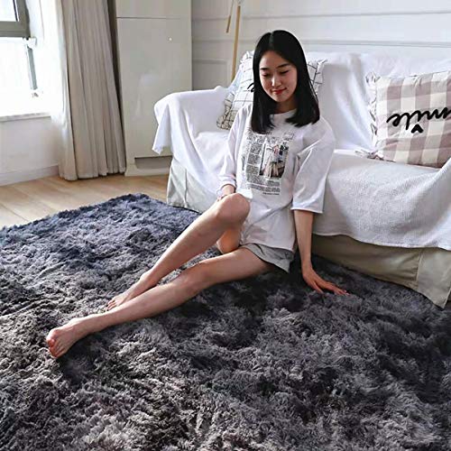 Area Rugs Fluffy Bedroom Carpet Soft Floor Mat Anti-Slip Living Room Rugs Shaggy Plush Carpets for Living Room Home Decor (Black grey, 80 * 120cm)