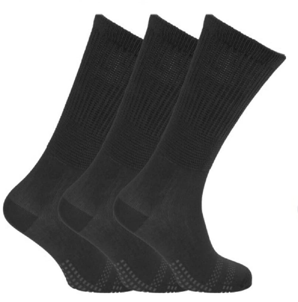 Mystoreonline Ladies Extra Wide Diabetic Bamboo Non Elastic Socks with Hand Linked Toes 3 Pairs (Black)