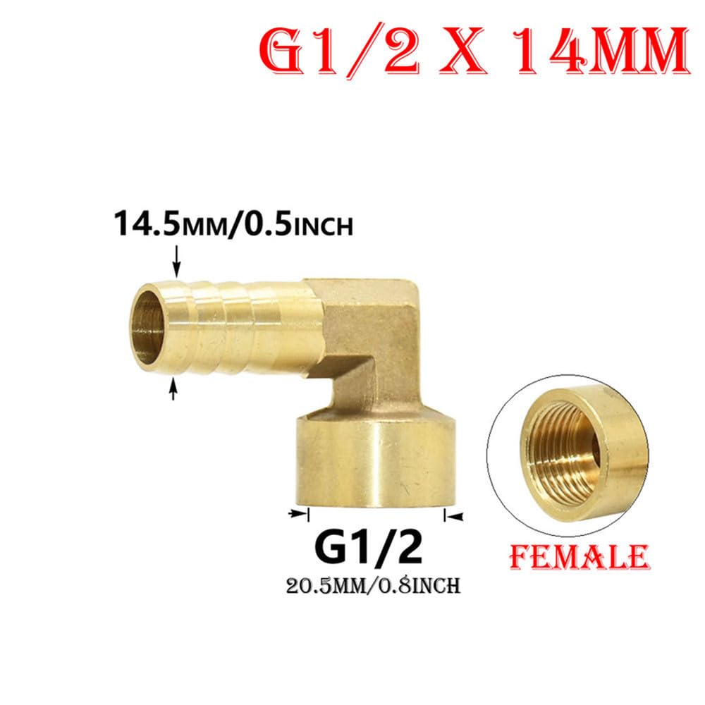 Conector de codo de latón de 1/2 3/4 pulgadas con rosca macho/hembra a púas de 14/16/19 mm, acoplamiento de manguera de cobre, adaptador de tubería, 1