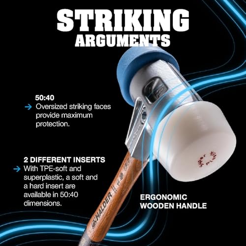 Image of Halder Simplex Mallet 50mm - Dual Faces, TPE-Soft & Superplastic Oversized Inserts, Cast Iron Housing with Protection Sleeve, Hickory Handle, Tiling, Stone & Construction - 3017.051
