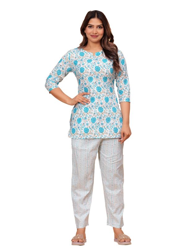 Image of Cotton Printed Night Suit for Women's Shirt and Pyjama Set Sleep wear Set for Womens and Girls