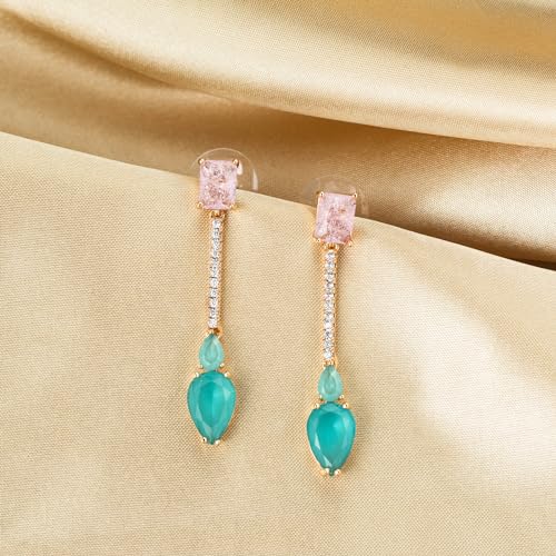 Crystal Teardrop Dangle Drop Earrings for Women Rhinestone Cubic Zirconia Birthstone Pink Blue Chandelier Earrings for Mom Wife Prom4