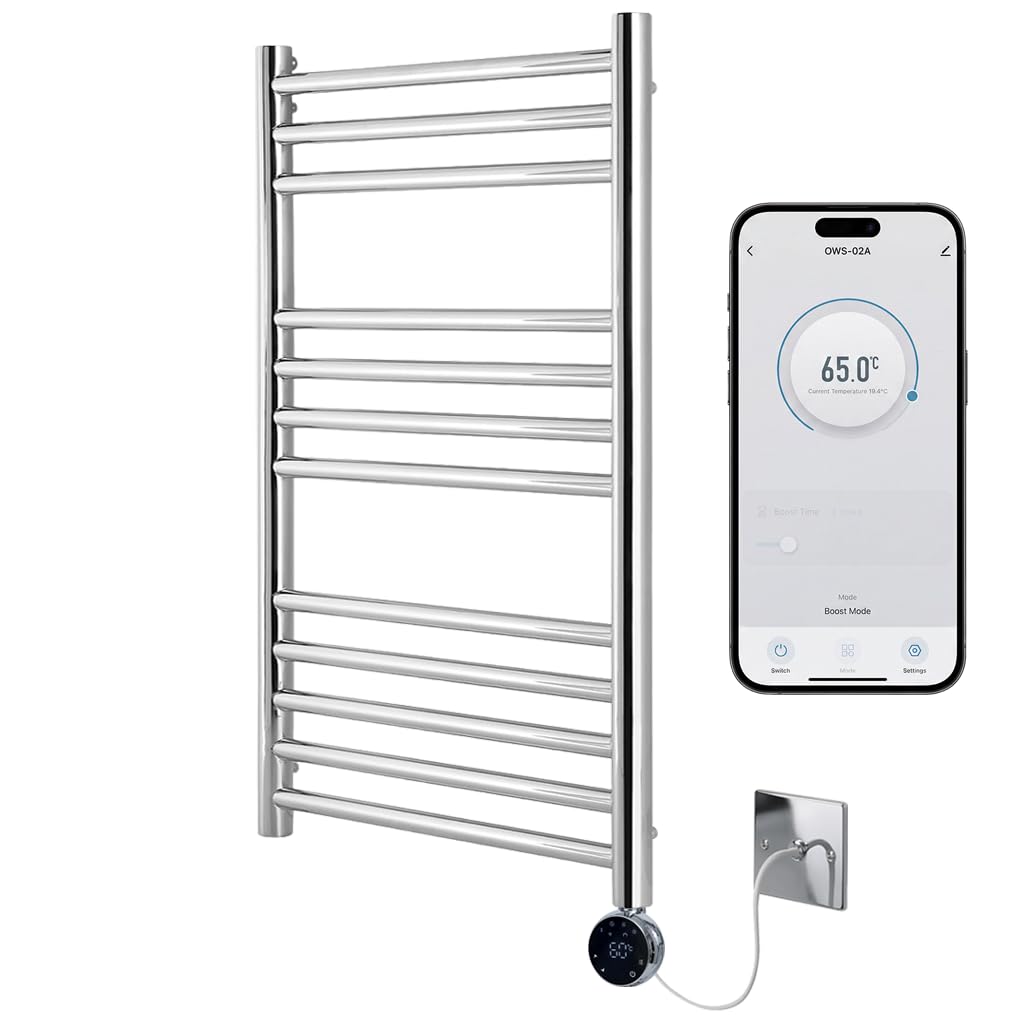 Boston Electric WiFi Heated Towel Rail Stainless Steel 500mm W x 800mm H