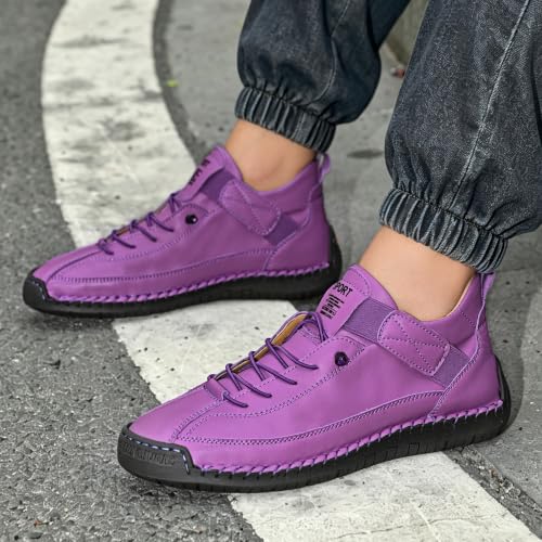 Image of Womens Casual Shoes Ankle Chukka Boots Slip On Breathable Loafers Handmade Fashion Sneakers Mid top Walking Driving Flats Shoes