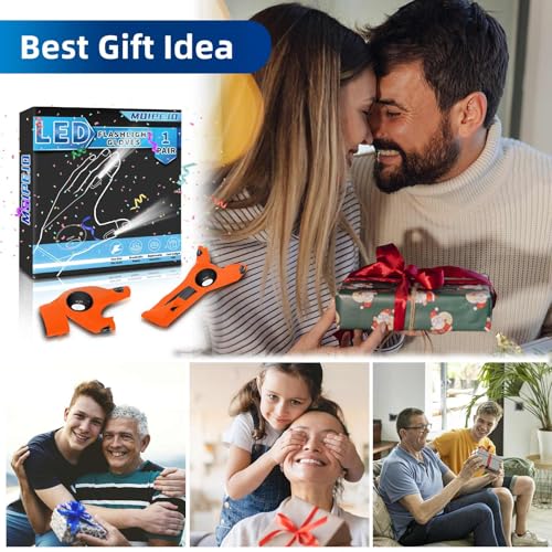 Image of MOIPEJO LED Flashlight Gloves, Gifts for Men Dad Him Boyfriend Husband, Cool Gadget Hands-Free Finger Lights for Camping Fishing Repairing, Fathers Day Christmas Birthday Gift-Orange