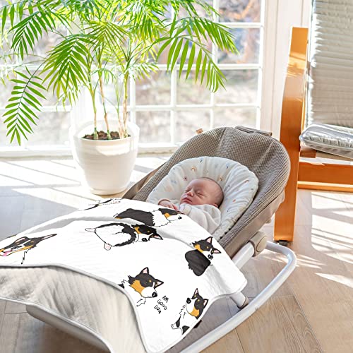 Image of Swaddle Blanket Pembroke Welsh Corgi Tricolor Dog Seamless Pattern Cotton Blanket for Infants, Receiving Blanket, Lightweight Soft Swaddling Blanket for Crib, Stroller, Nursery Blankets, 30X40 in