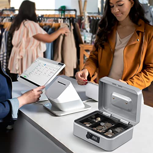Image of KYODOLED Cash Box with Combination Lock,Safe Metal Box for Money,Storage Lock Box with Money Tray,7.87 inchx 6.30 inchx 3.54 inch Lightgrey Medium
