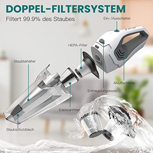 Space Handstaubsauger 9000Pa, Akku Handsauger Kabellos mit Ladestation, 11.1V Staubsauger mit Waschbarer Doppel… - Image 7