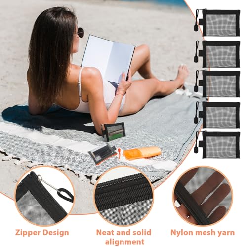 5 pcs Mini Zipper Mesh Bags, 4.13‘’×2.95‘’ Cosmetic Bags Coin Purse Key Holder bags Travel Storage Pouch Makeup Purse Accessories for Lipstick, Cash, Earphone, Credit Card (Black)2