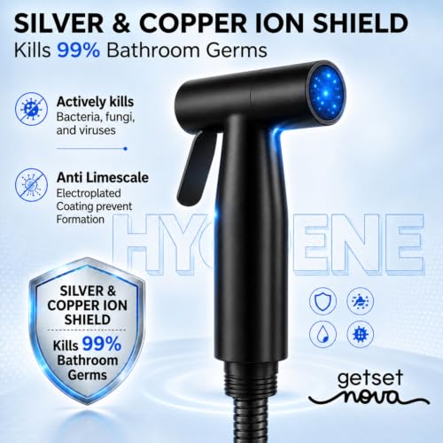 Image of Health Faucet Stainless Steel Jet Spray Gun for Toilet | Silver & Copper Ion Shield Kills 99% Germs | Leak-Proof Bathroom Health Faucet 1 Year Warranty (Jet Spray Gun Black)