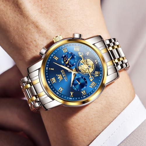 Image of OLEVS Mens Watches Waterproof Stainless Steel Adjustable Bracelet Watch Quartz Analog Watch for Men Fashion Business Classic Mens's Wrist watch's Casual Watches Gold /Blue /Black /White /Face /Dial