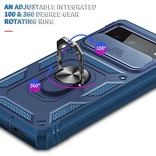 Fetrim Case For Google Pixel 6, Camera Cover Phone Case With Rotation Ring Stand For Google Pixel 6 - Blue #TOP6