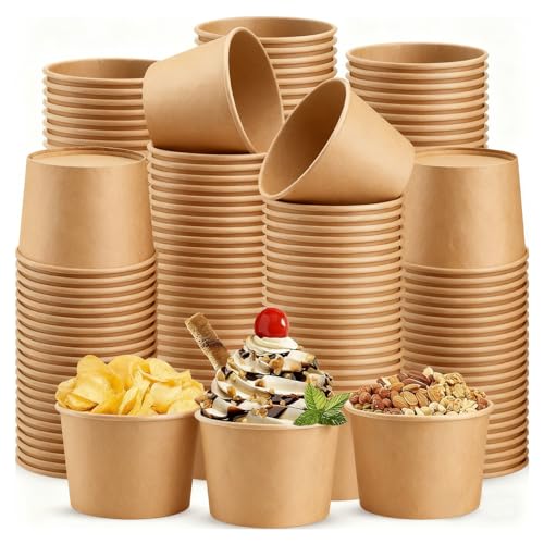 Kokoie 50 Stück Eisbecher Pappe 235 ML Papier-Eisbecher Eisbecherr aus Pappe Papier Dessertbecher für Gefrorener Joghurt Suppe