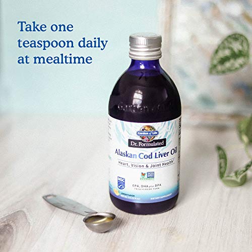 Garden Of Life Dr. Formulated Alaskan Cod Liver Oil - Lemon Flavor, 80 Servings - 1000 Mg Omega 3S (Epa, Dha & Dpa) + Vitamins A & D, Non-Gmo, Sustainably Sourced & Line-Caught, 400Ml (13.52 Fl Oz) #TOP7