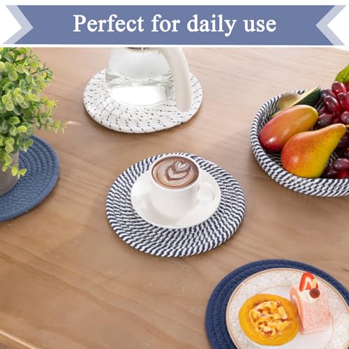 SHACOS 8 Inches Trivets for Hot Dishes, 4 Pieces Cotton Trivets Mats for Kitchen with Storage Basket, Hot Pads for Countertops and Table, Heat-Resistant Pot Holders for Hot Pots and Pans by SHACOS - Image 6