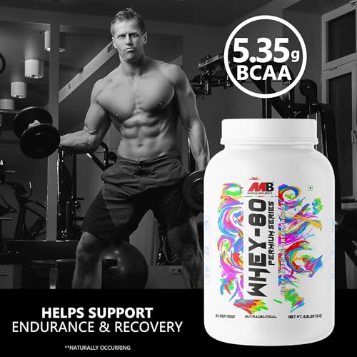 Image of M B Muscle Builder's Whey-80 Premium Series Whey Protein Powder | High Protein Shake | No Added Sugar and Low Fat | Protein Blend | USA Imported Whey Protein | Caffe Mocha Flavour | 2.2 Lb
