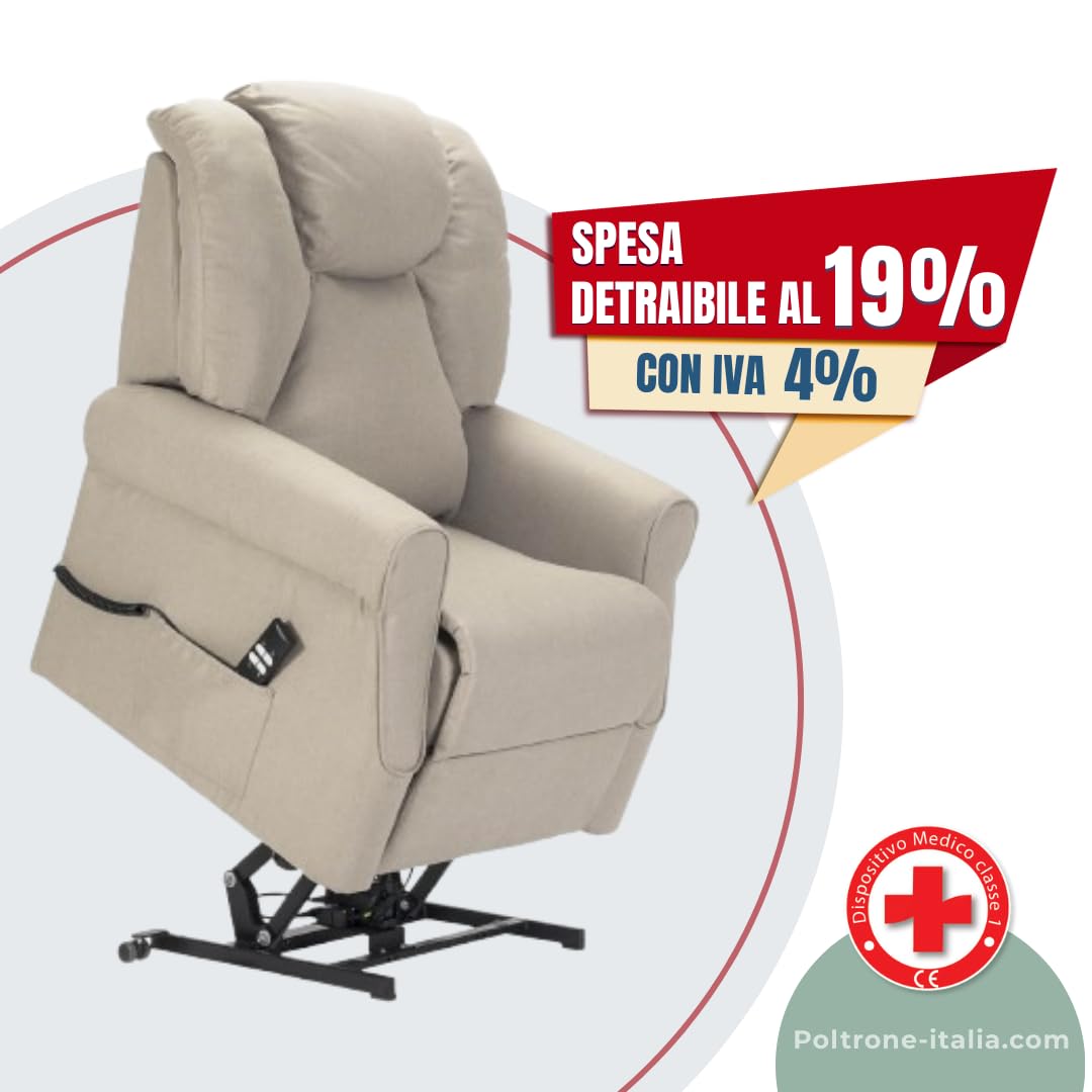 POLTRONE ITALIA Angela1 Fauteuil releveur Relax Dispositif Médical Vibromassage kit 4 Roues siège à Micro-Ressorts Doux résistant aux Taches Fauteuil électrique Fauteuil inclinable Gris Claire