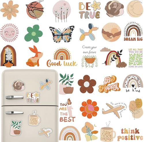 30 Pcs Boho Diamond Painting Magnets Kits Diamond Art Fridge Magnet Refrigerator Sticker Diamond Painting kit for Beginners Adults DIY Art Craft Gifts Home Decors
