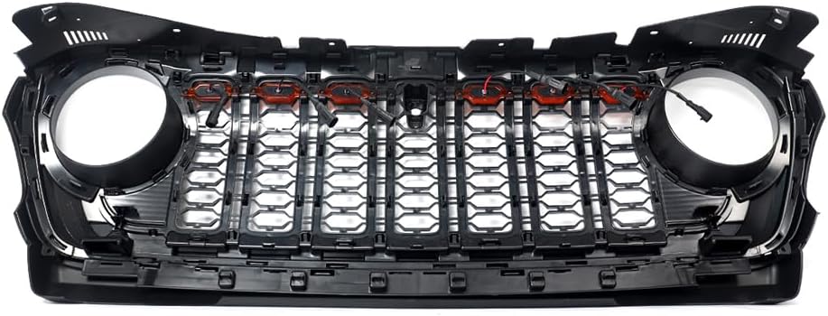 MIC Upgraded Front Grille Grill Guard Assembly Compatible with 2018-2024 Jeep Wrangler JL & Gladiator JT Front Bumper Grille with Camera Hole & LED Light (Gloss Black)