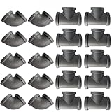 IBEUTES 10-Pack Black Malleable Iron Cast black pipe fittings 1/2 inch pipe tee elbow, DIY Pipe Furniture, 1/2 Inch black iron pipe Threaded Pipe Nipples Industrial Piping