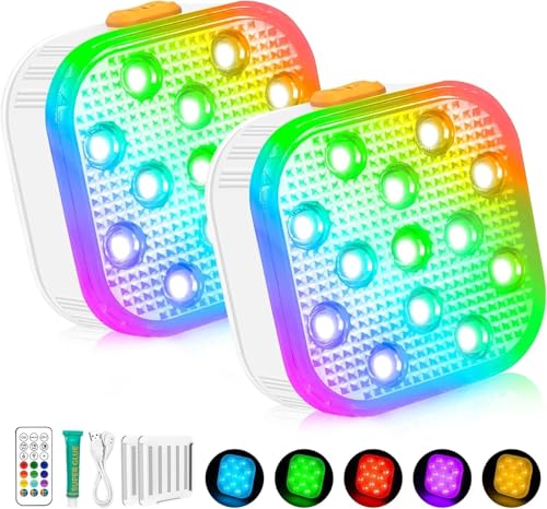 PXYFHH Rechargeable Submersible Pool Lights with Remote, Waterproof Underwater Charging Battery Operated Controlled 16 Color Changing LED with Floating Lights Pool Pond Decoration 2 Pack